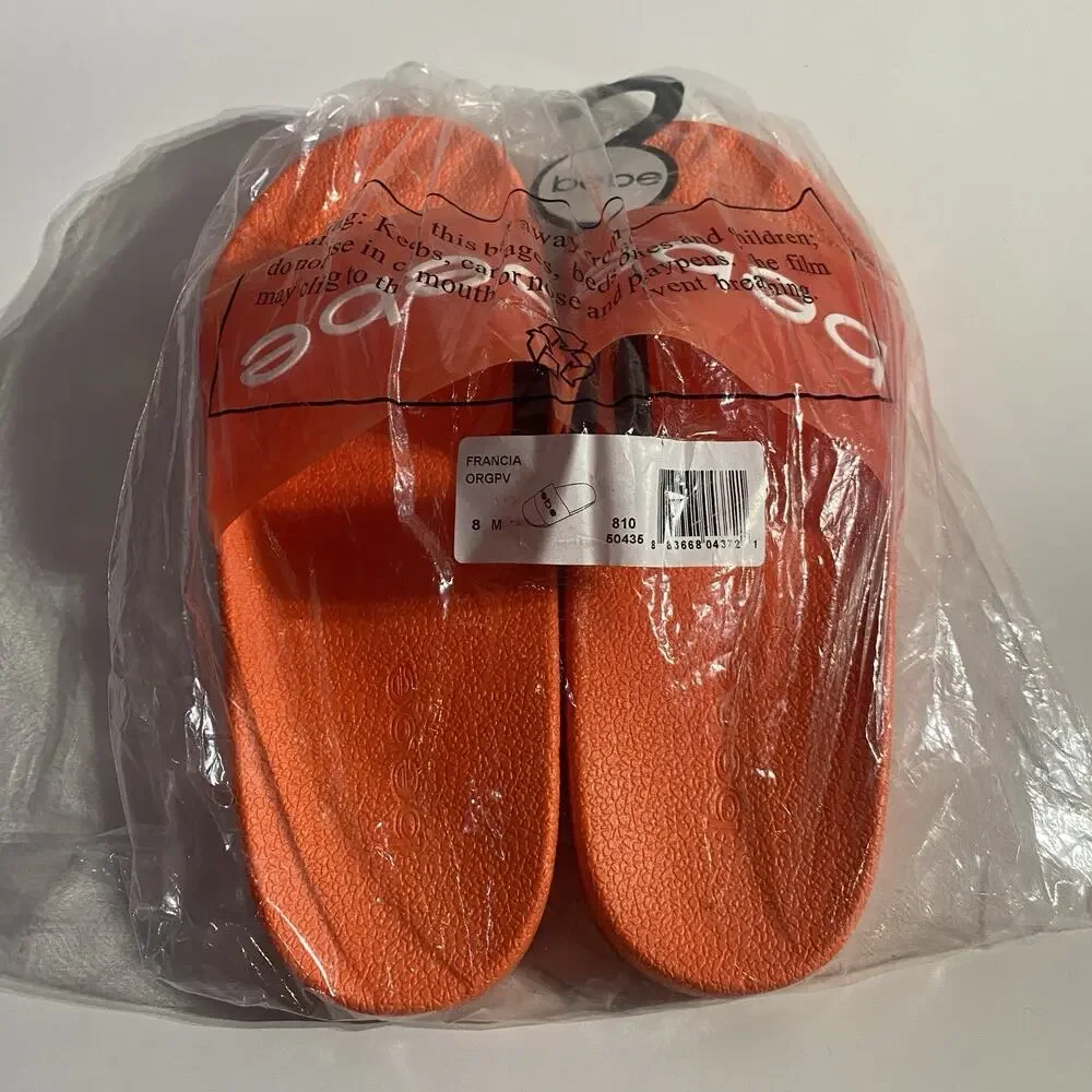 bebe Francia Women’s Pool Slide Sandals Size 8M Orange Platform Logo Summer NEW